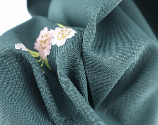 卒業式袴単品レンタル[刺繍]濃い緑色に桜刺繍[身長166-170cm]No.677